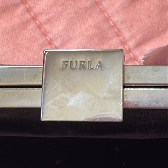 Vintage Furla Black/Dark Green Velvet w/Orange undertone made in Italy Hand Bag. - Picture 5 of 16